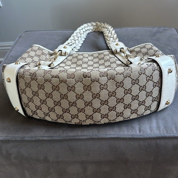 Authentic Gucci Canvas Signature Logo Braided Leather Straps Pelham Shoulder Bag - Picture 3 of 10